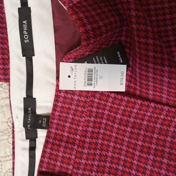 NWT! Ann Taylor Sophia Pants In Pink Houndstooth - Picture 5 of 10